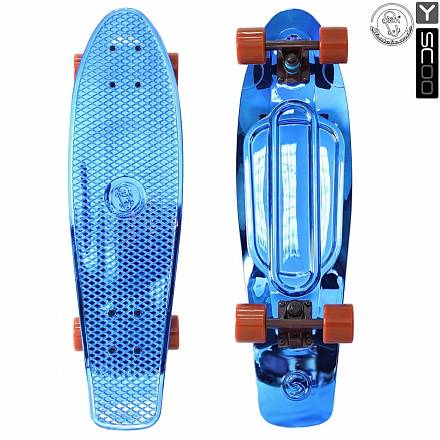 Скейтборд виниловый Y-Scoo Big Fishskateboard metallic 27" 402H-Bl с сумкой, синий с коричневым колёсами 